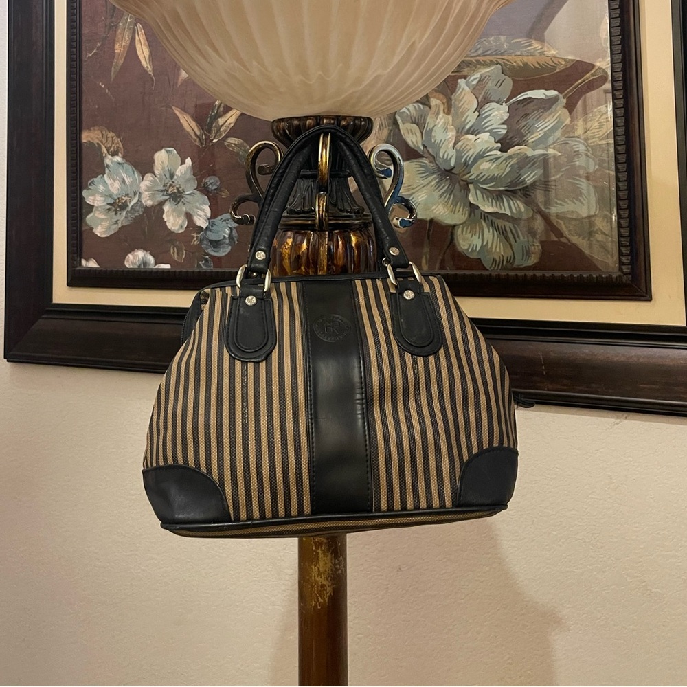 Elegant Black and Tan Striped Women's Bag